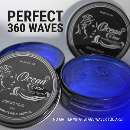OCEAN VIEW DEEP WAVES POMADE- Water-Based Hair Cream for 360 Wave Training and Wolfing- Silky Smooth Application and Styling, Strong Hold, Easy Wash- Waver and Barber Accessories - 4oz Tin Can